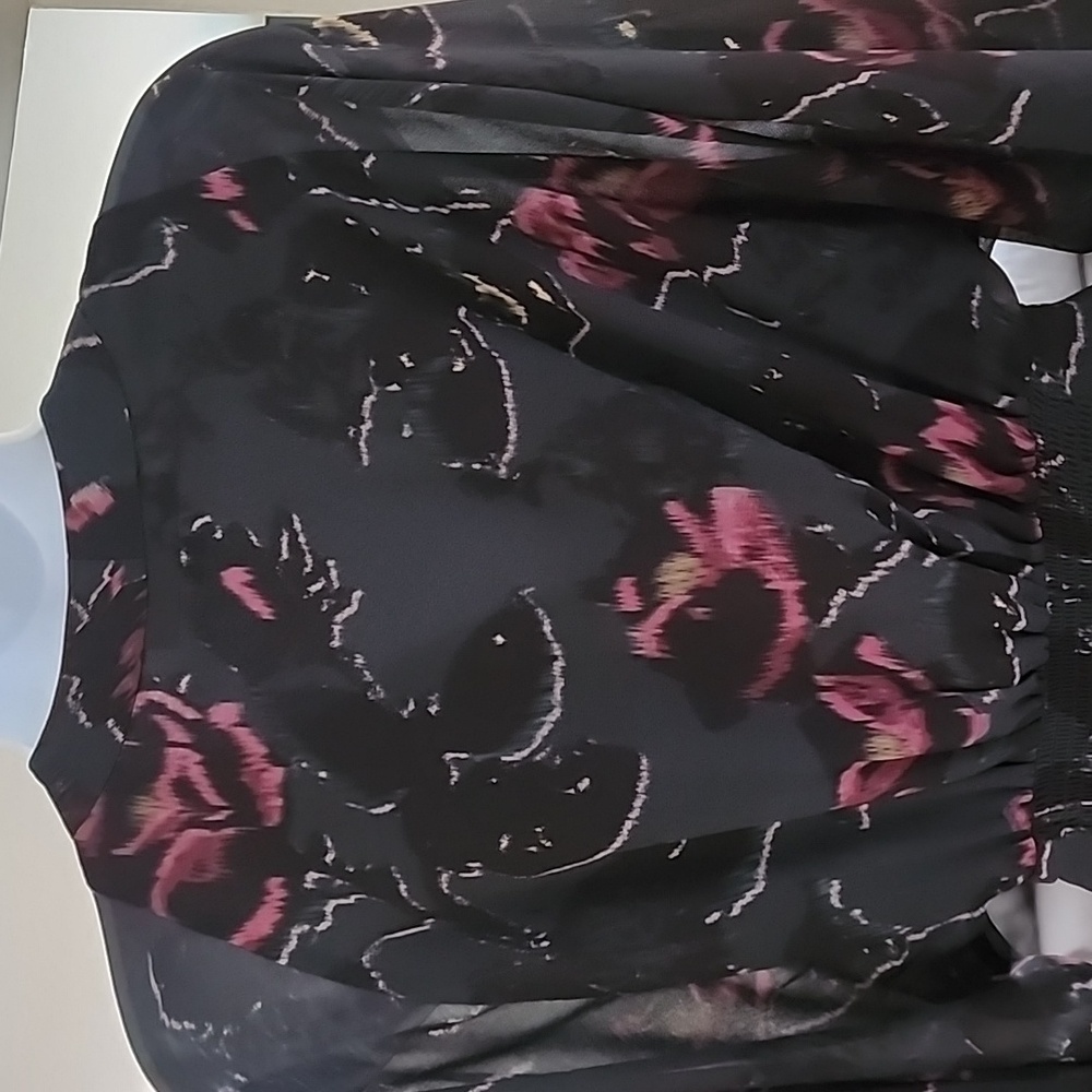 All Saints Nicola Rosalyn Floral Smocked Black and Pink Mini Dress - Picture 9 of 11